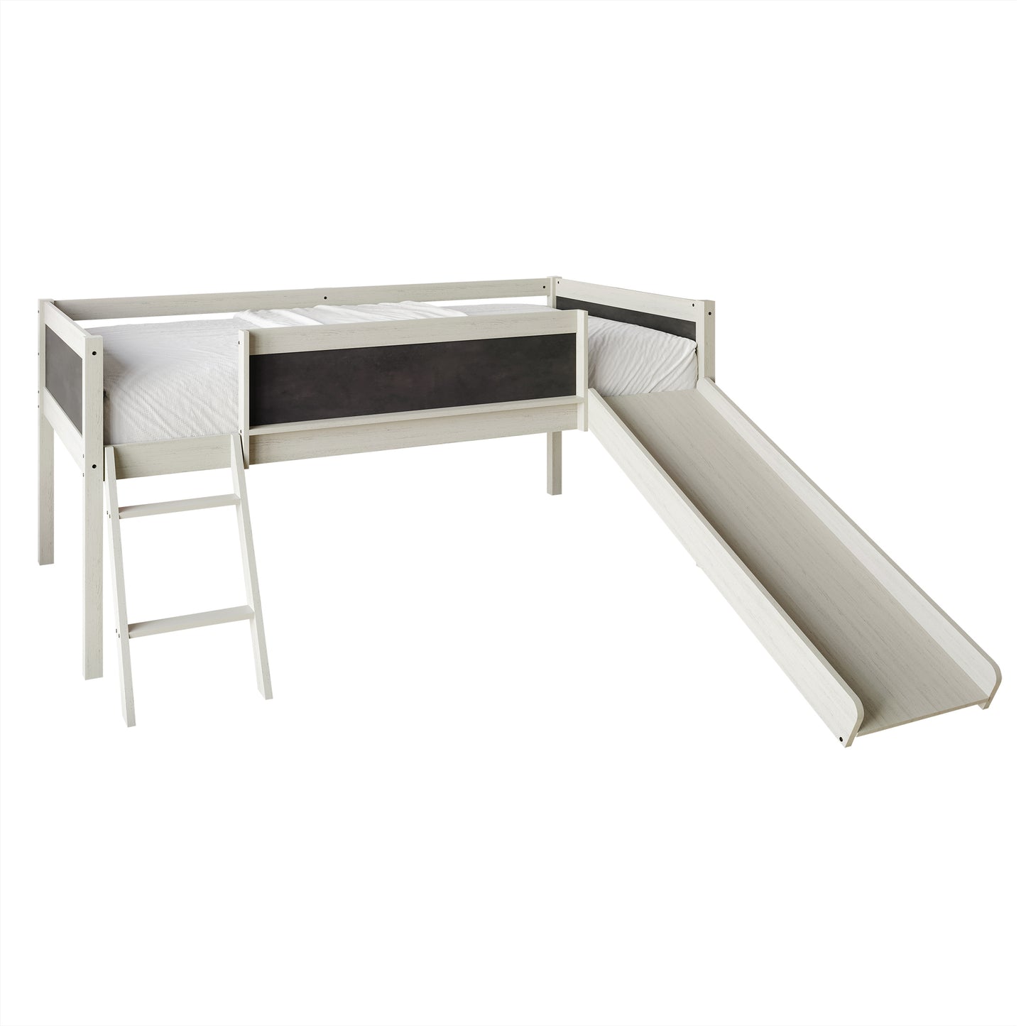 Airielle Twin Low Loft Bed with Chalkboard, Slide and Ladder