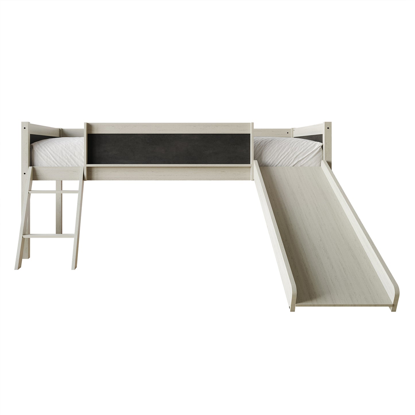 Airielle Twin Low Loft Bed with Chalkboard, Slide and Ladder