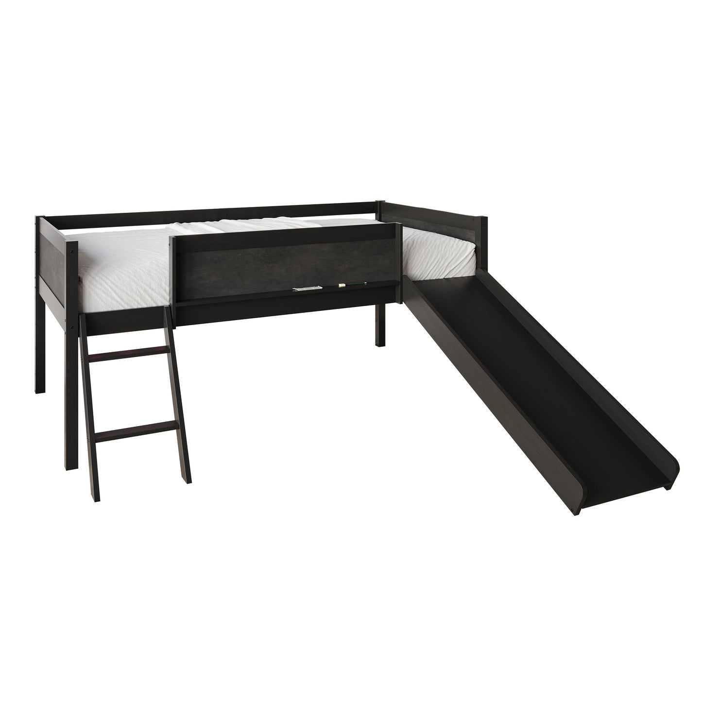 Airielle Twin Low Loft Bed with Chalkboard, Slide and Ladder