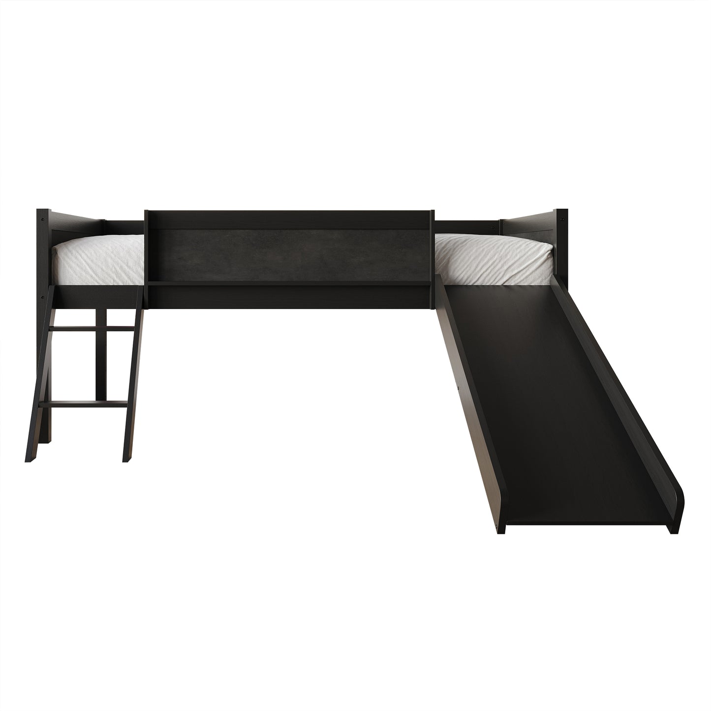 Airielle Twin Low Loft Bed with Chalkboard, Slide and Ladder