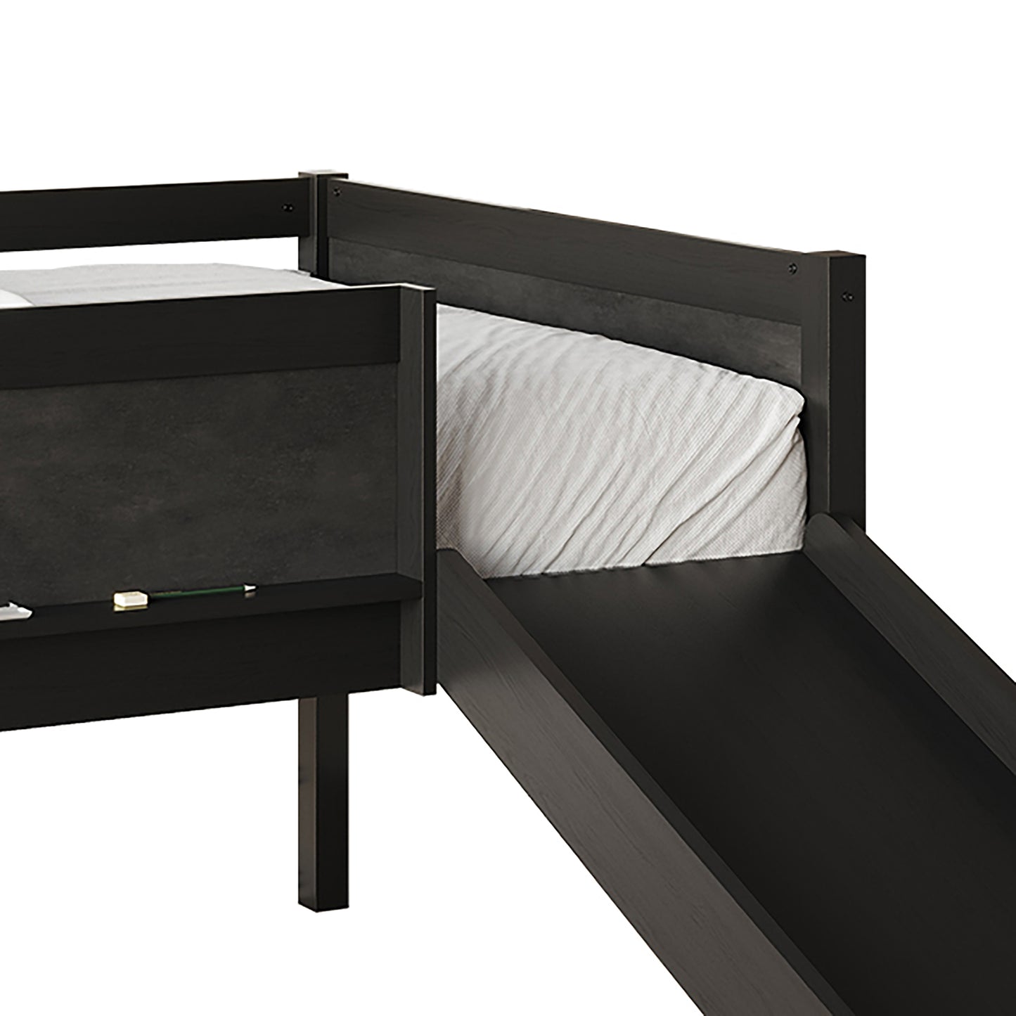 Airielle Twin Low Loft Bed with Chalkboard, Slide and Ladder