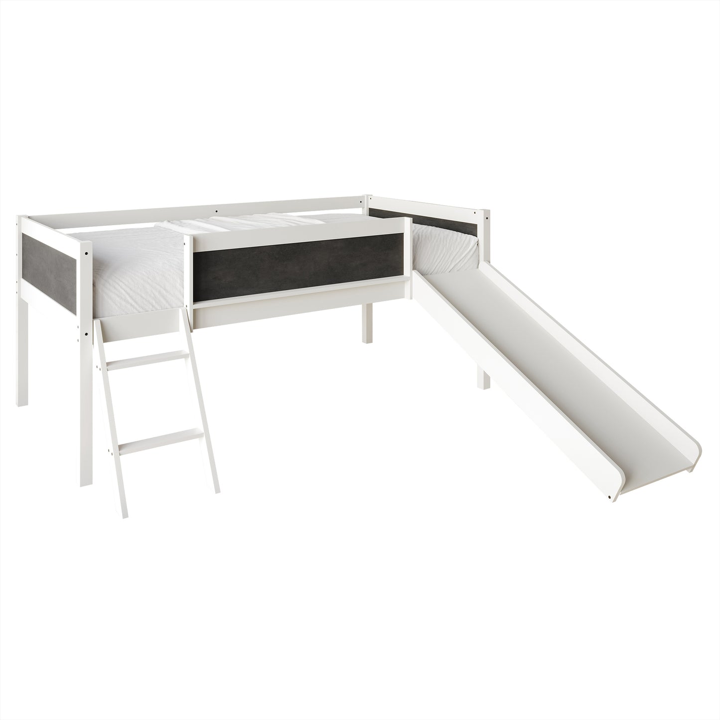 Airielle Twin Low Loft Bed with Chalkboard, Slide and Ladder