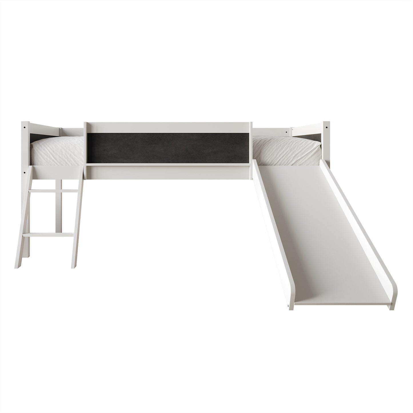 Airielle Twin Low Loft Bed with Chalkboard, Slide and Ladder