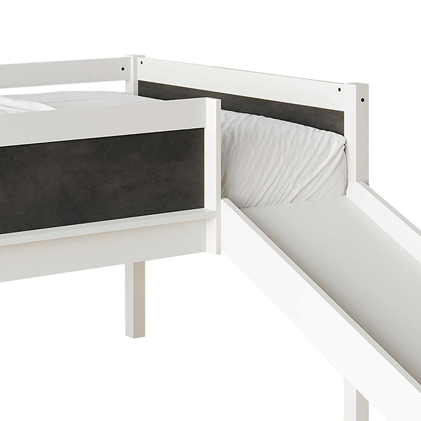 Airielle Twin Low Loft Bed with Chalkboard, Slide and Ladder