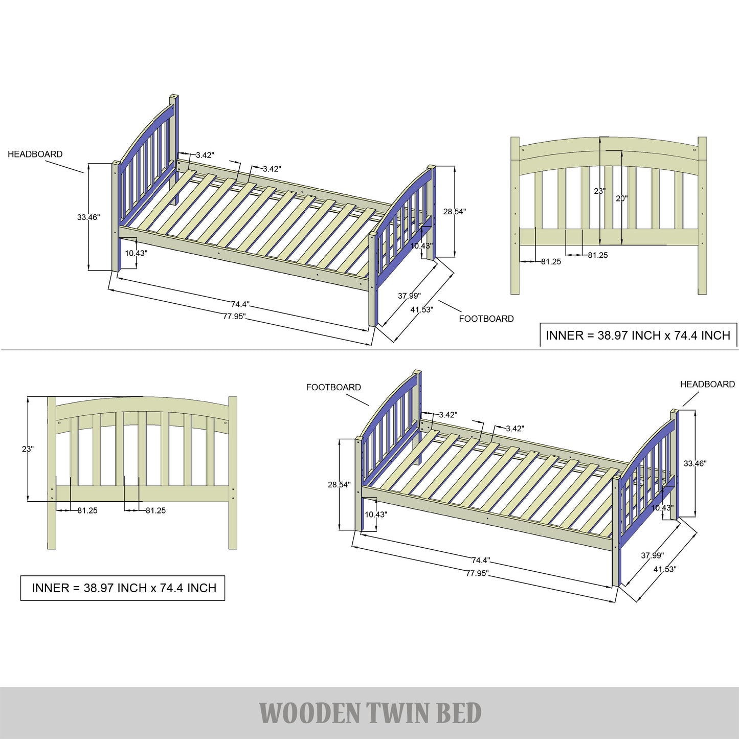 Jeeven Mid-Century Twin Over Twin Bunk Bed