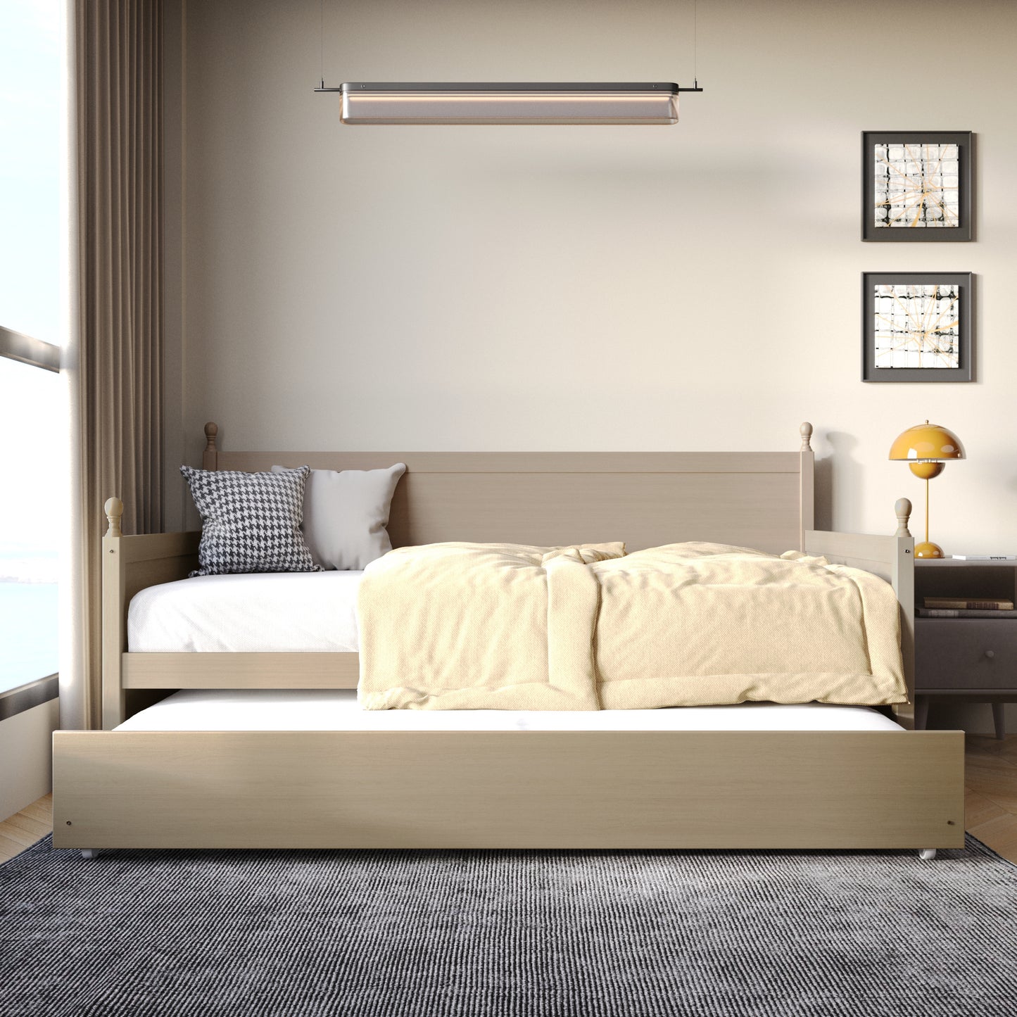 Nyagoa Mid-Century Modern Wooden Twin Size Daybed With Trundle