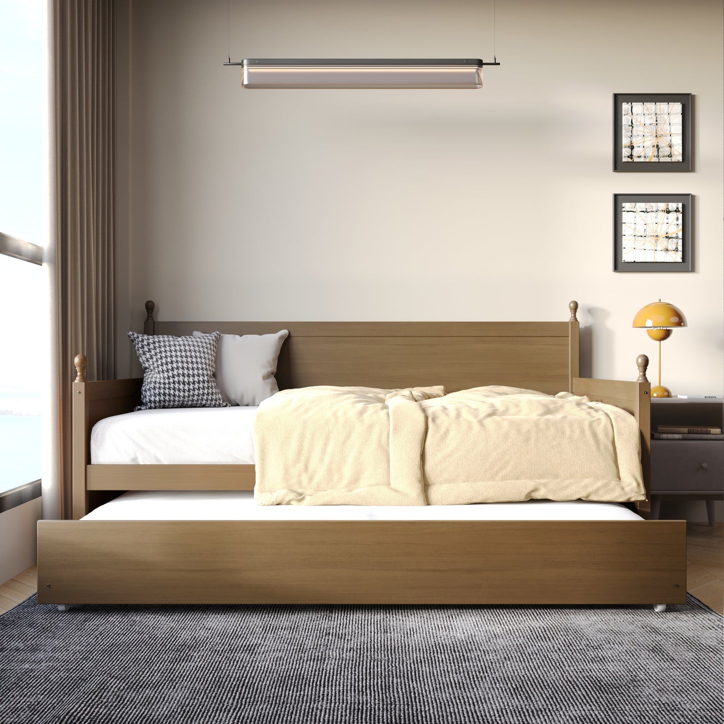 Nyagoa Mid-Century Modern Wooden Twin Size Daybed With Trundle