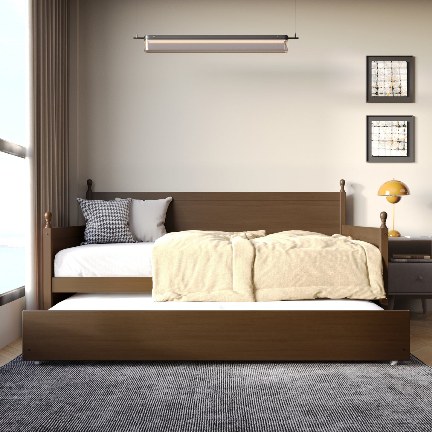 Nyagoa Mid-Century Modern Wooden Twin Size Daybed With Trundle