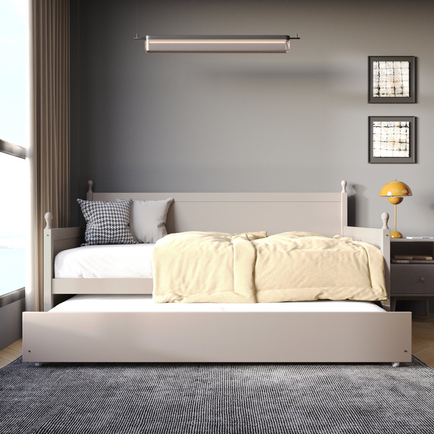 Nyagoa Mid-Century Modern Wooden Twin Size Daybed With Trundle