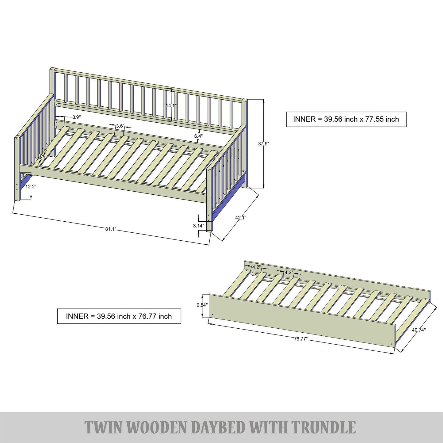 Odean Wooden Twin Size Daybed With Trundle