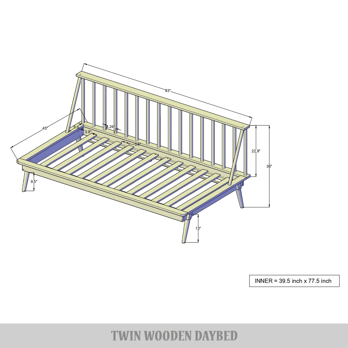 Kimitri Vintage Wooden Twin Size Daybed