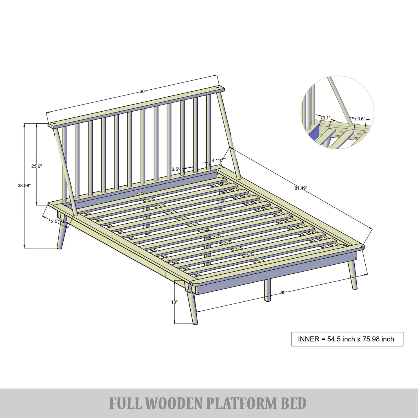 Kierin Vintage Wooden Platform Bed