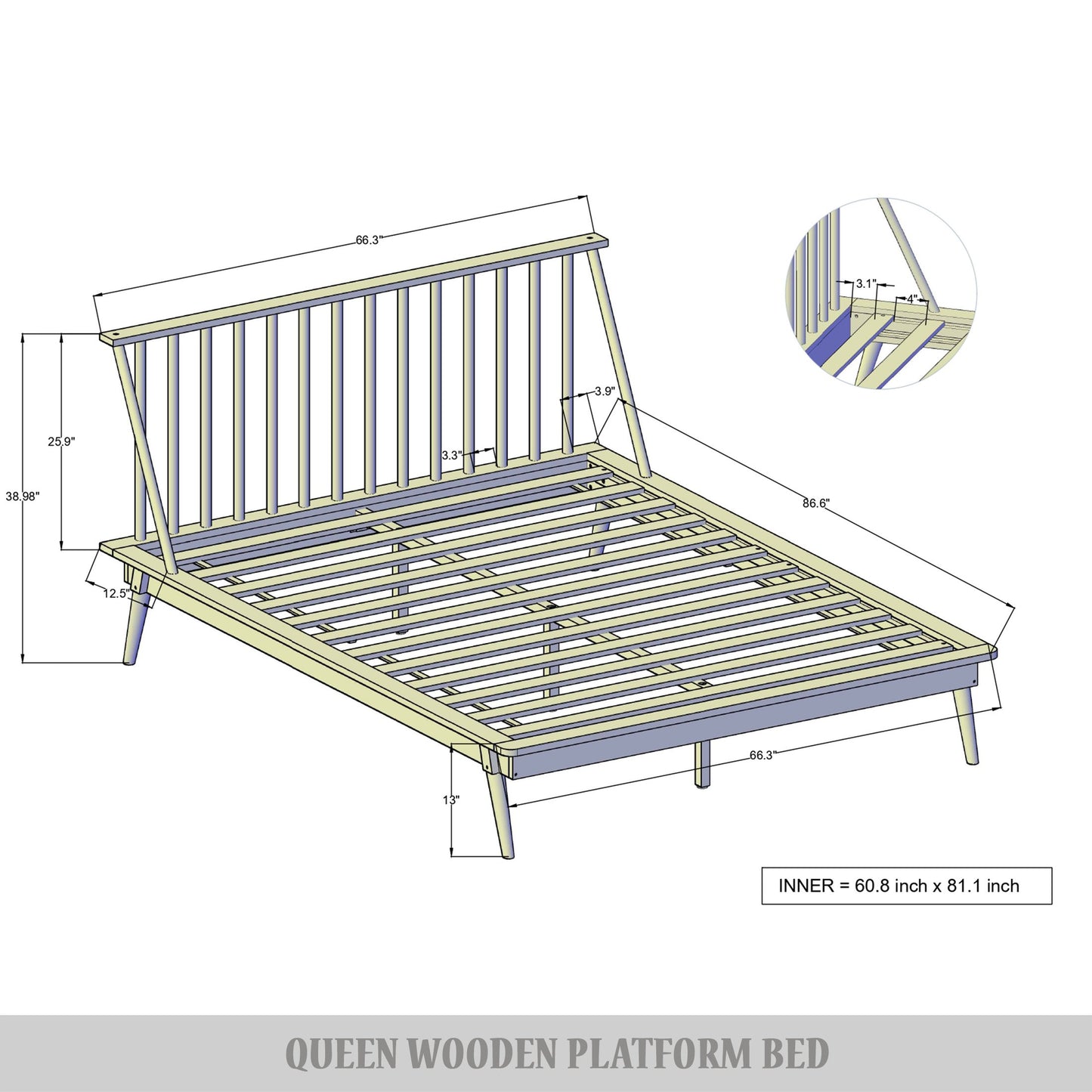 Kierin Vintage Wooden Platform Bed