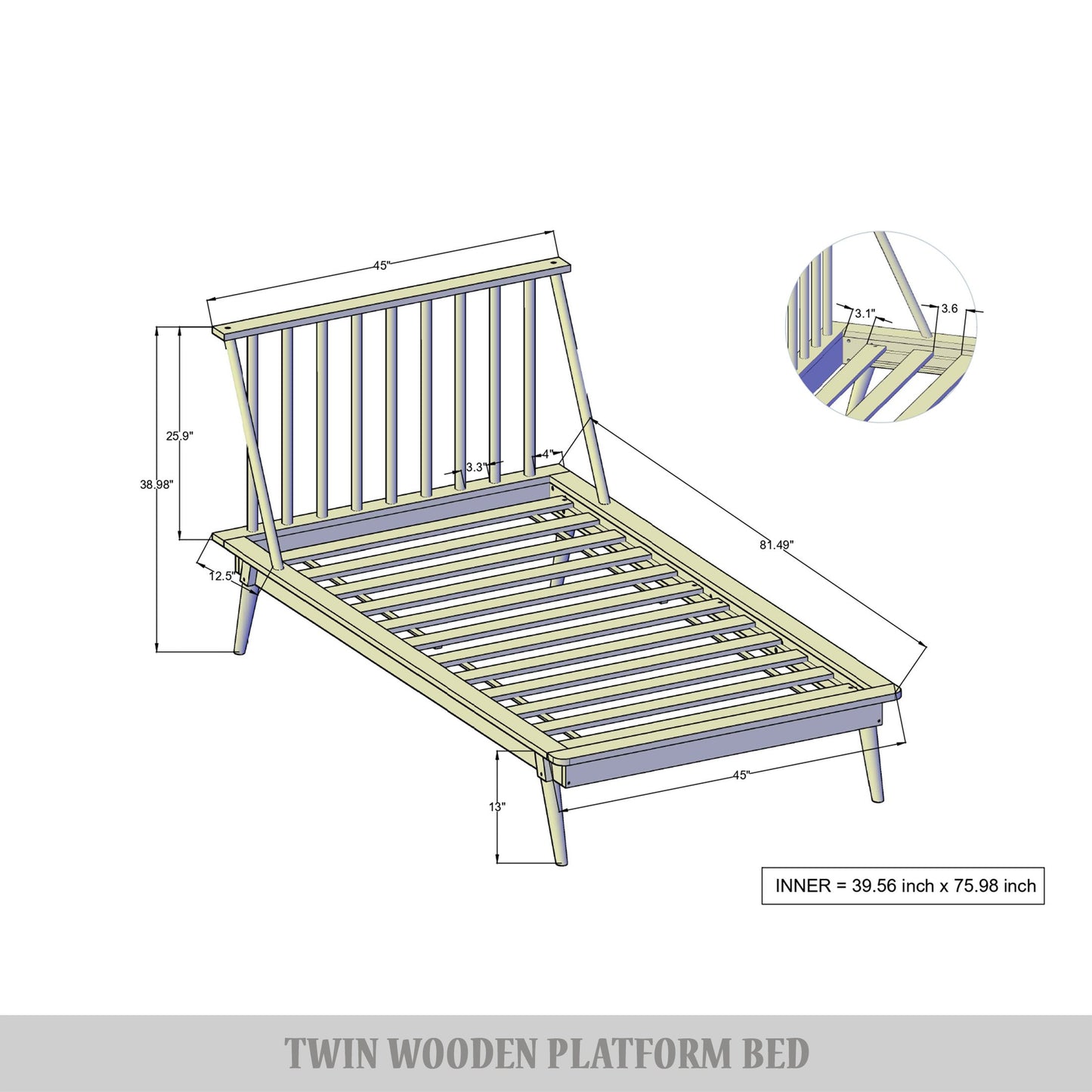 Kierin Vintage Wooden Platform Bed