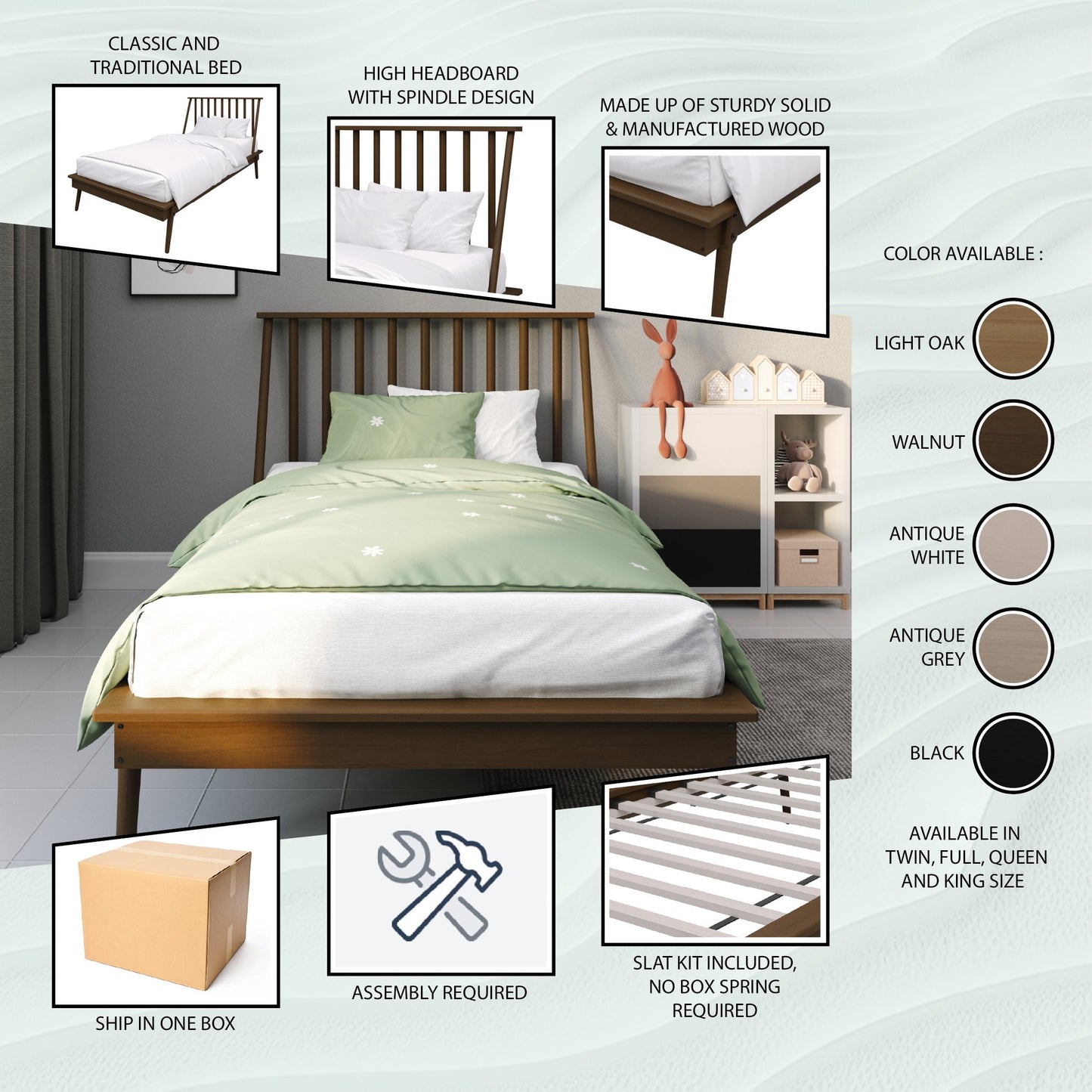 Kierin Vintage Wooden Platform Bed