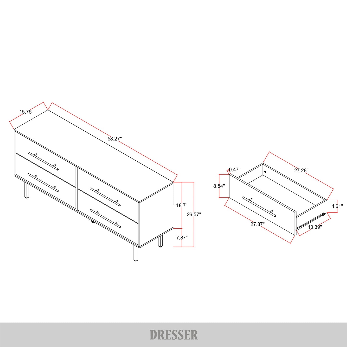Keven 4-Drawers Wooden Dresser