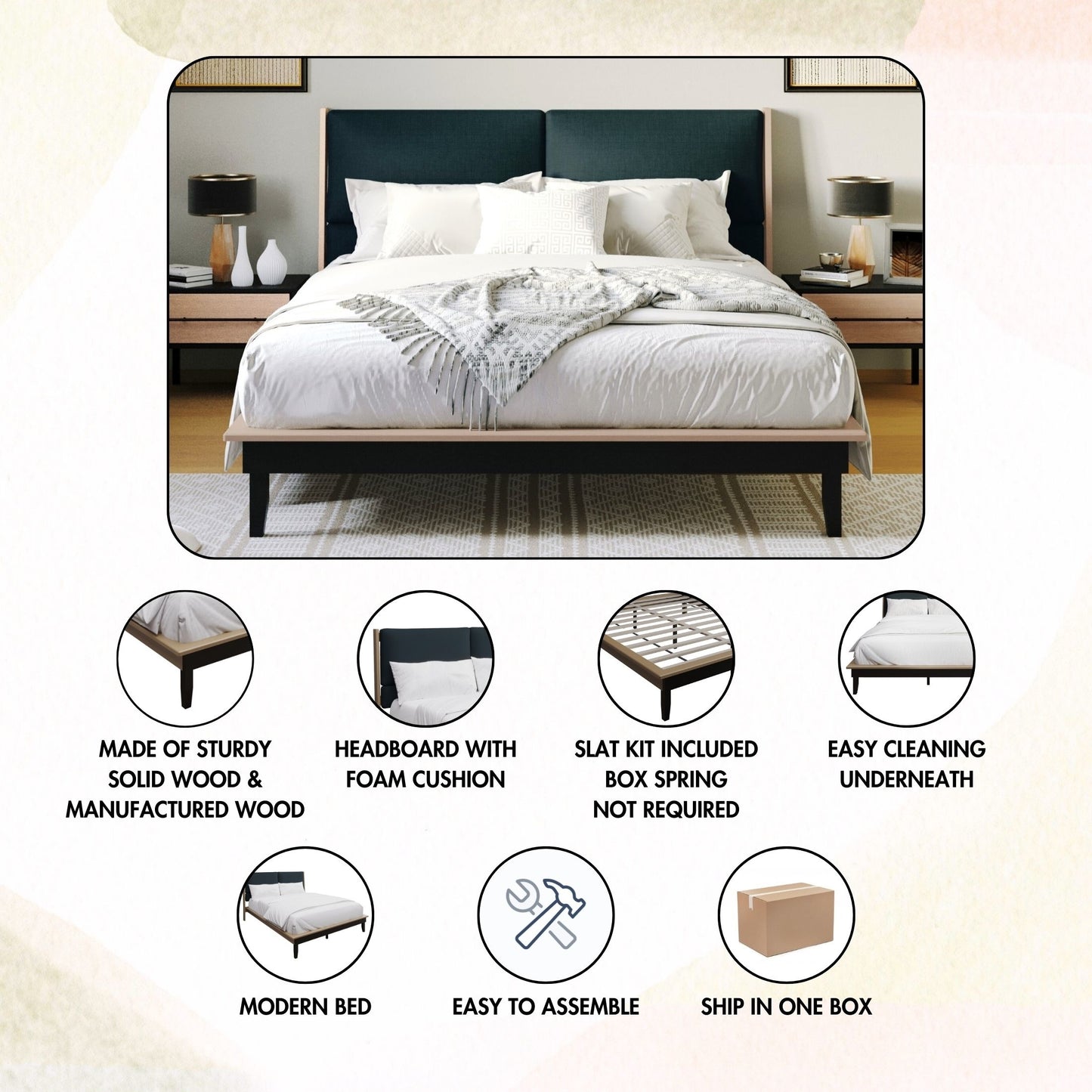 Keven Mid-Century Wooden Platform Bed