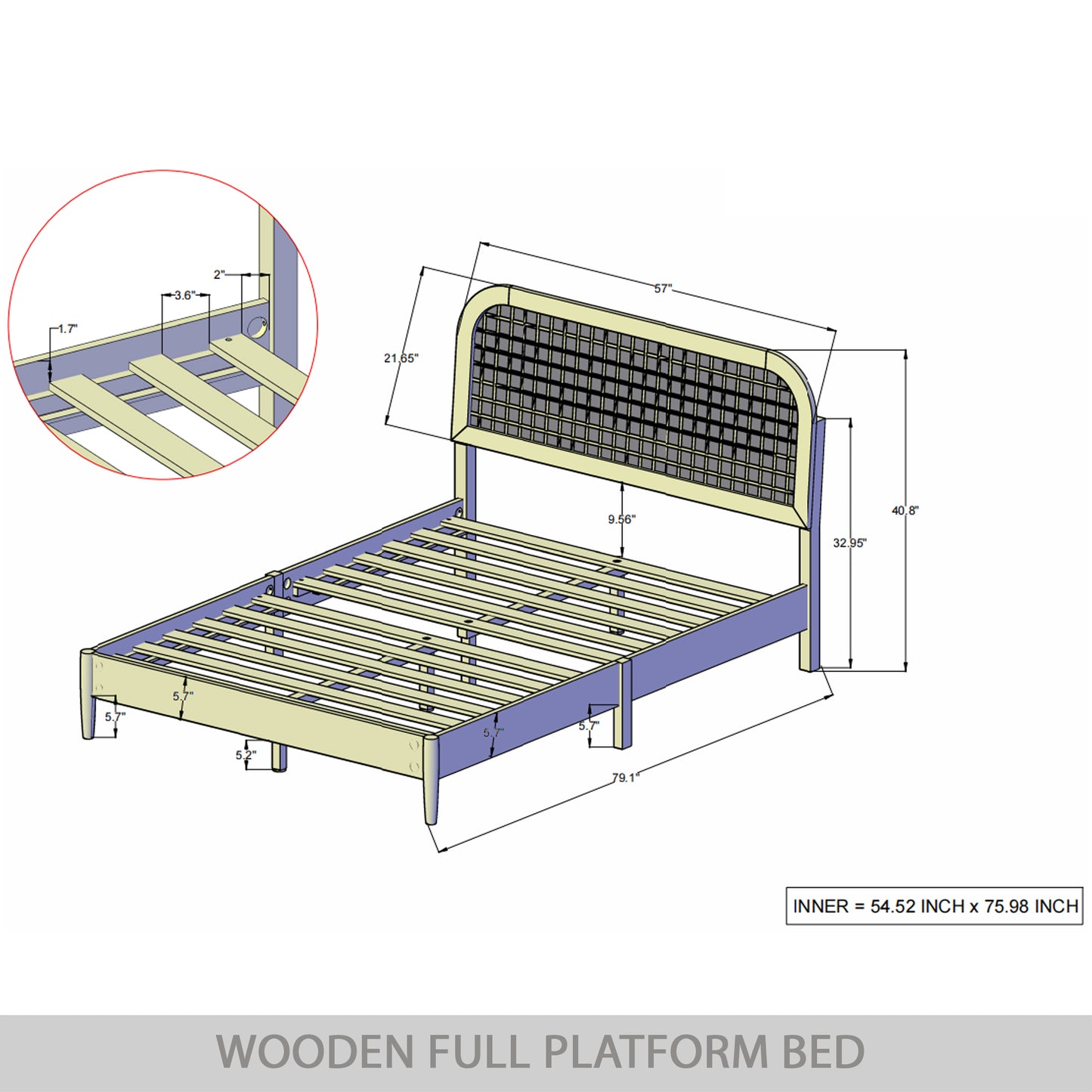 Townson Rustic Wooden Platform Bed with 2 Nightstand