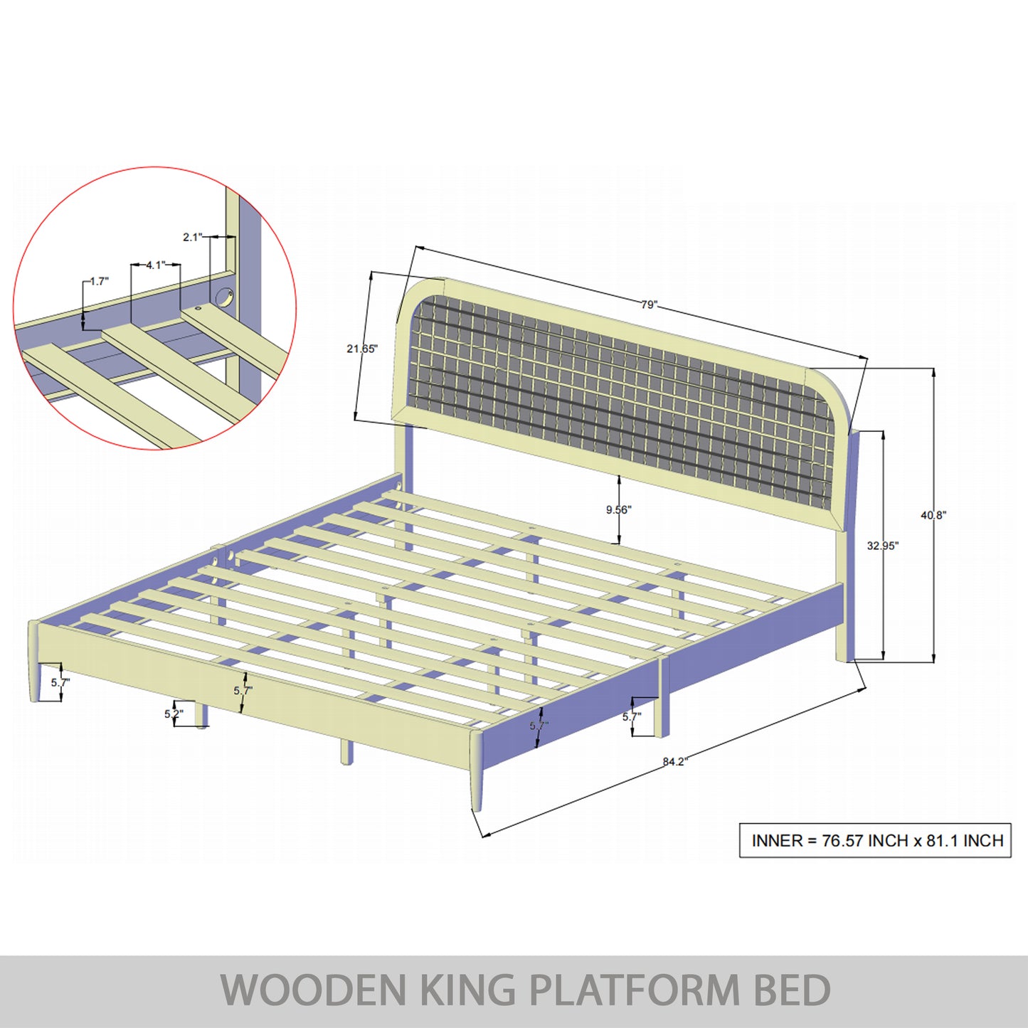 Townson Rustic Wooden Platform Bed with 2 Nightstand