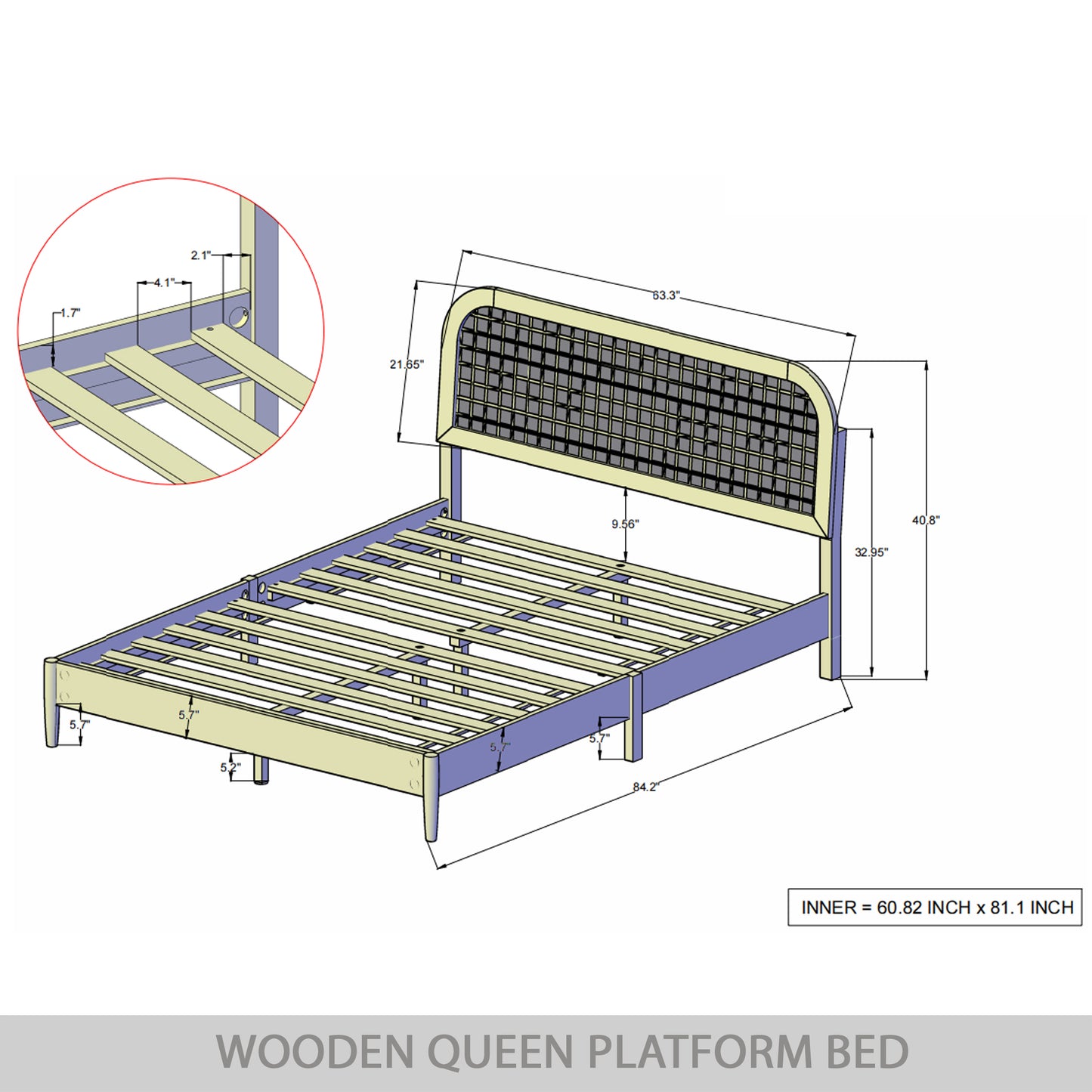 Townson Rustic Wooden Platform Bed with 2 Nightstand