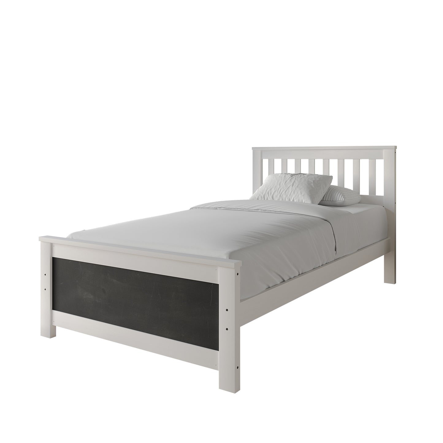 Wooden Platform Bed Frame with Slatted Headboard