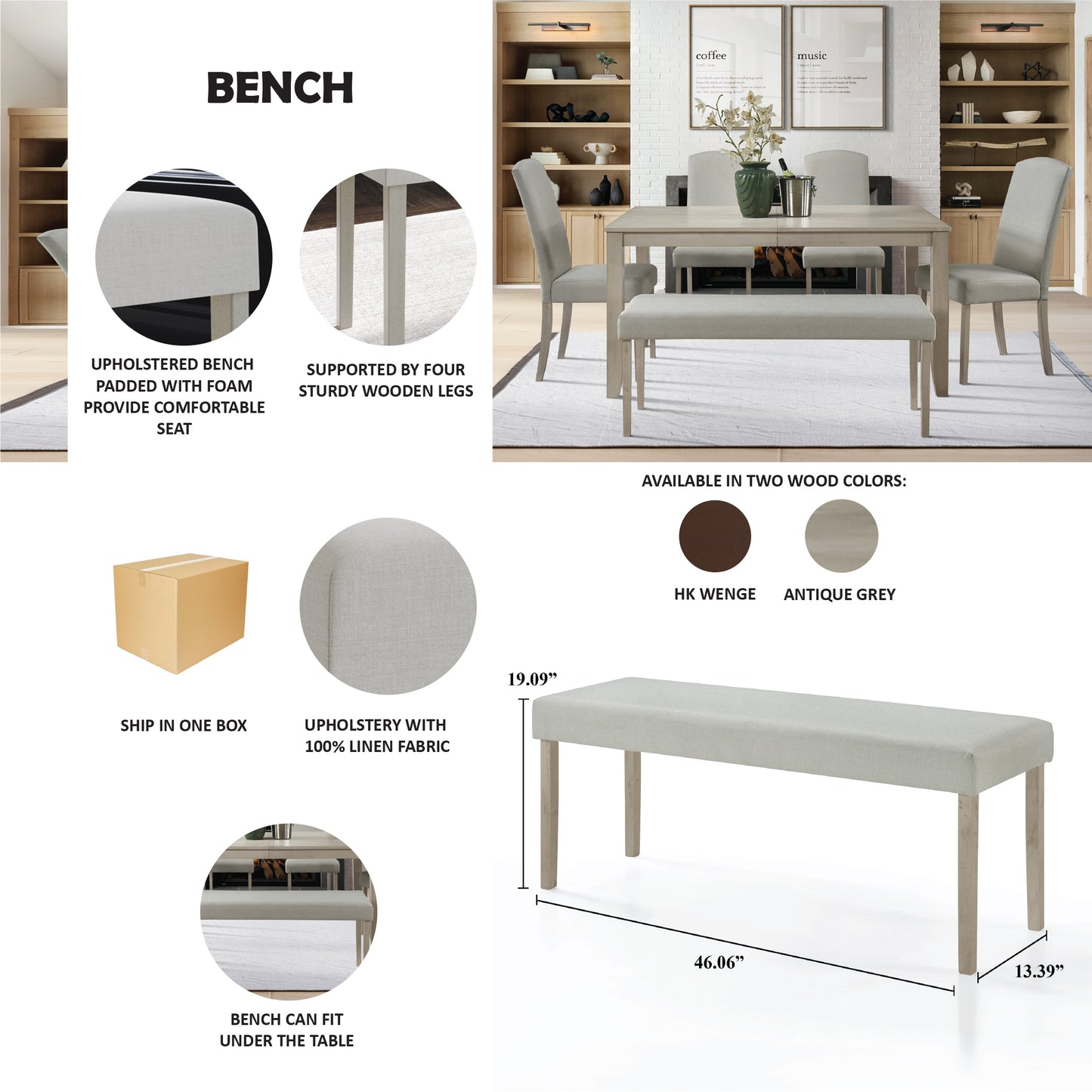 Danyel Elegant Solid Bench