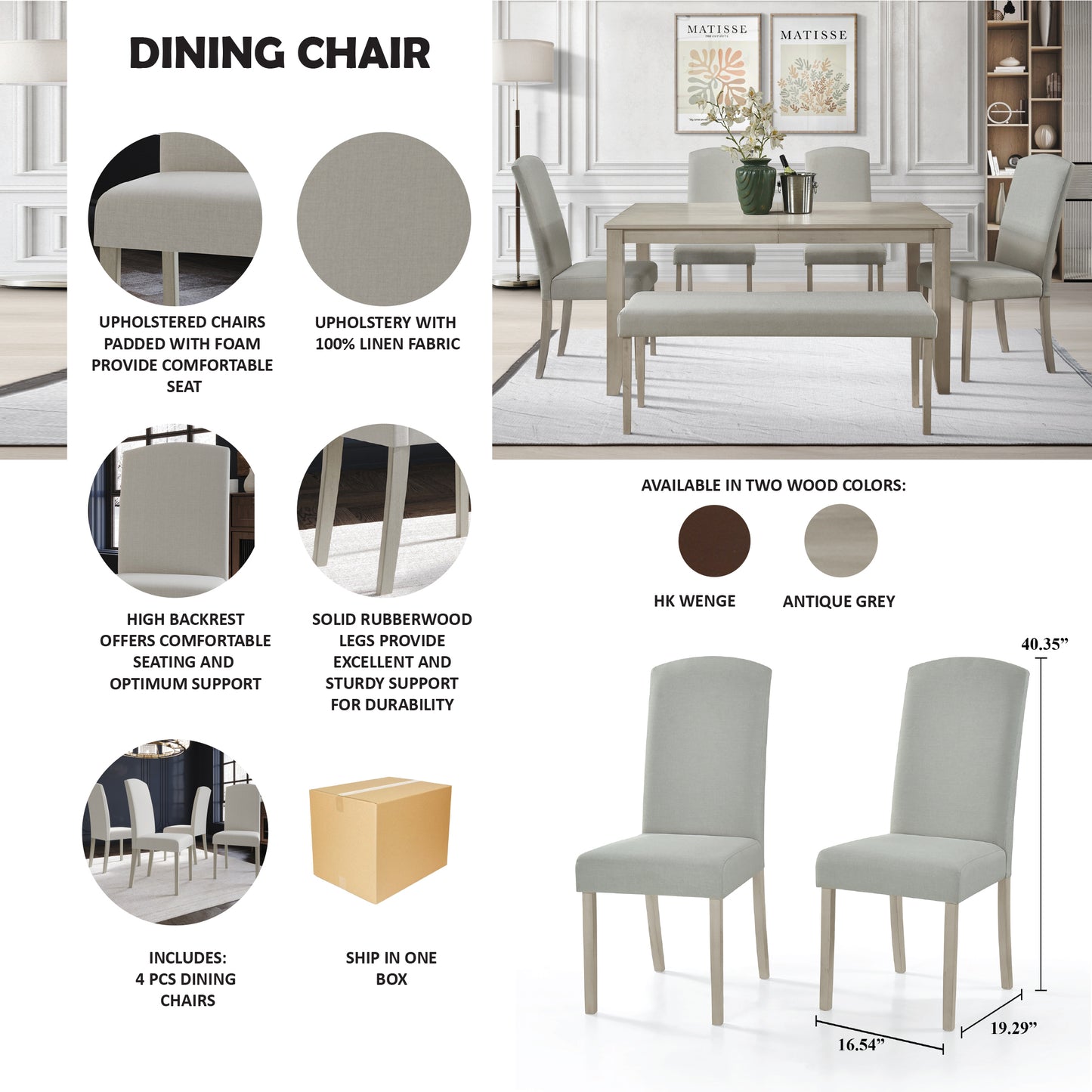 Paulett Elegant Solid Dining Chairs (Set of 4)