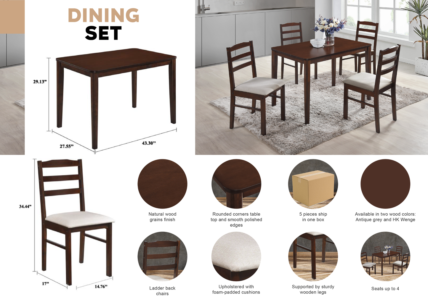 Jakarie Elegant 5-piece Dining set