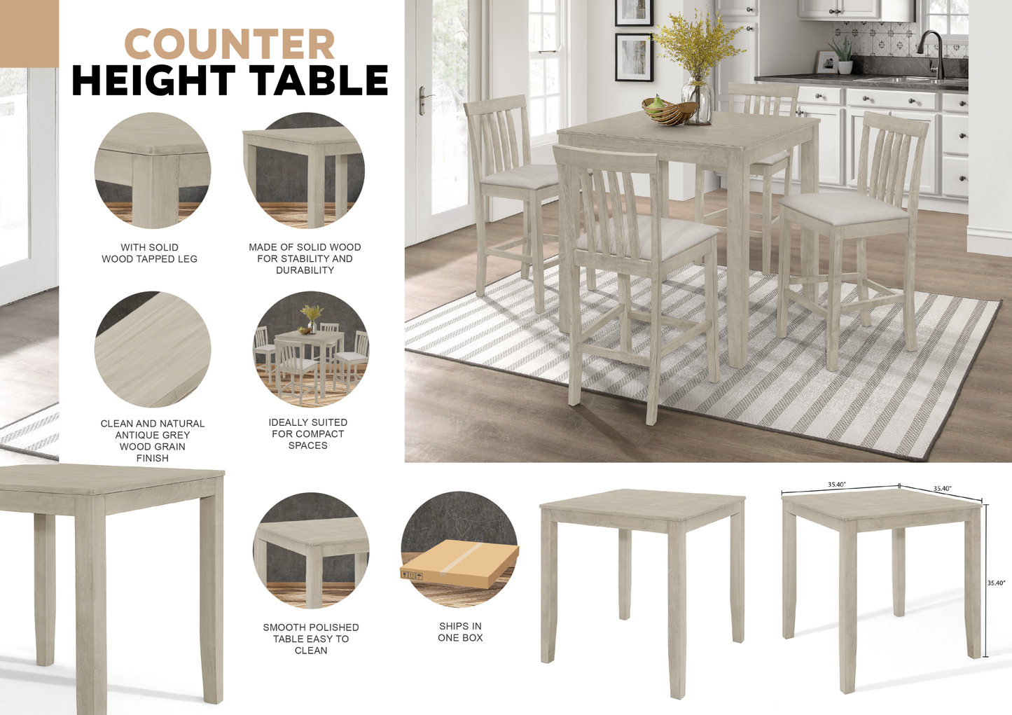 Braun Counter Height Dining Table - Grey