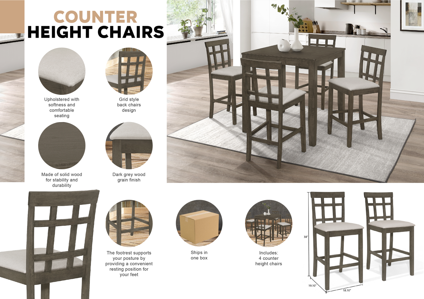 Chic Rustic Counter Height Dining Chairs (Set of 4)