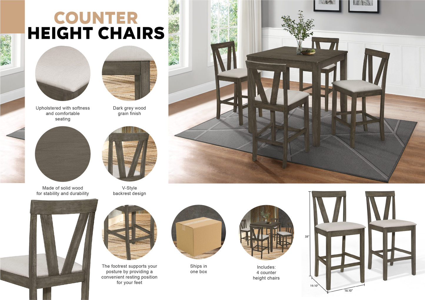 Vogue Classy Counter Height Dining Chairs (Set of 4)