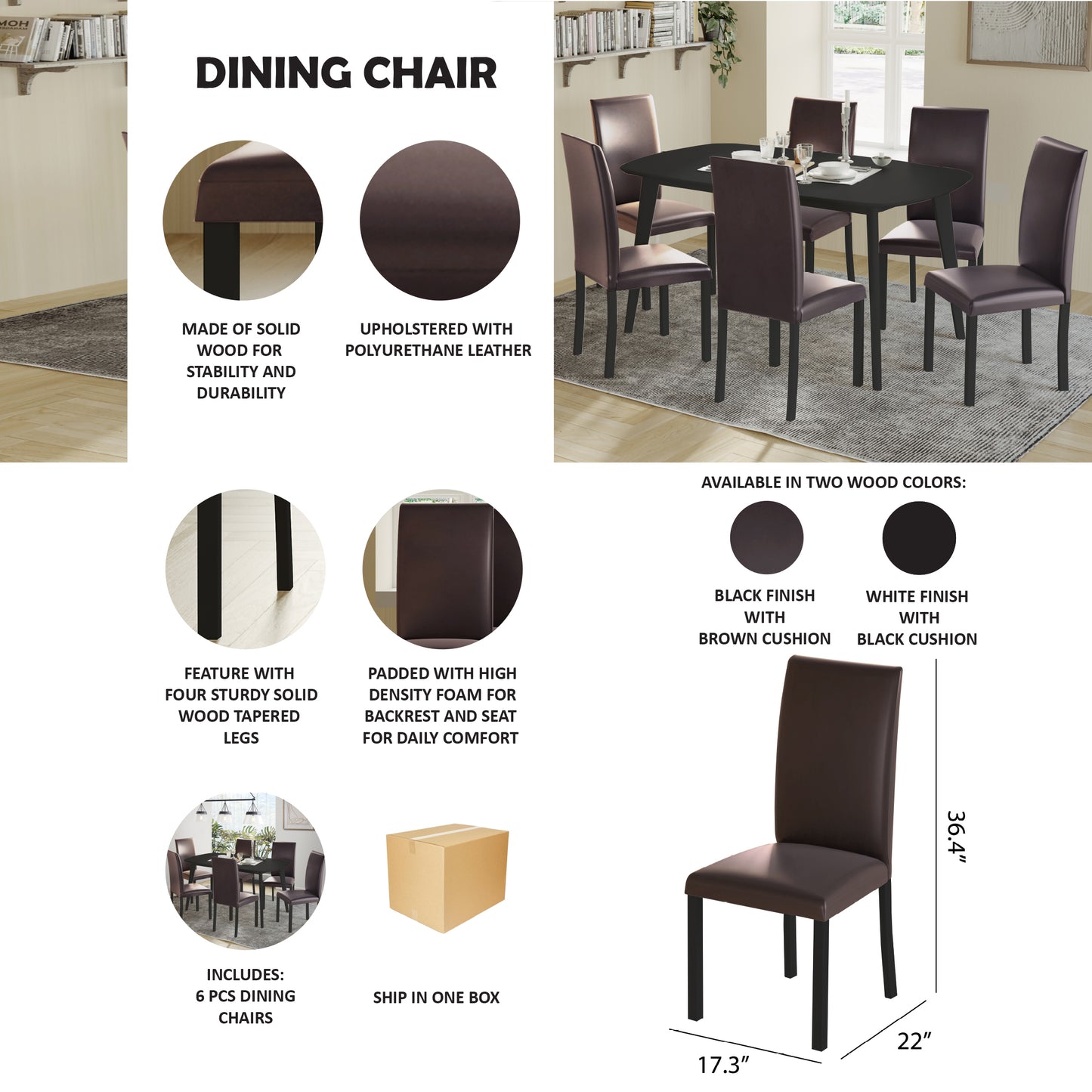 Kudolo Modern Dining Chairs (Set of 6)