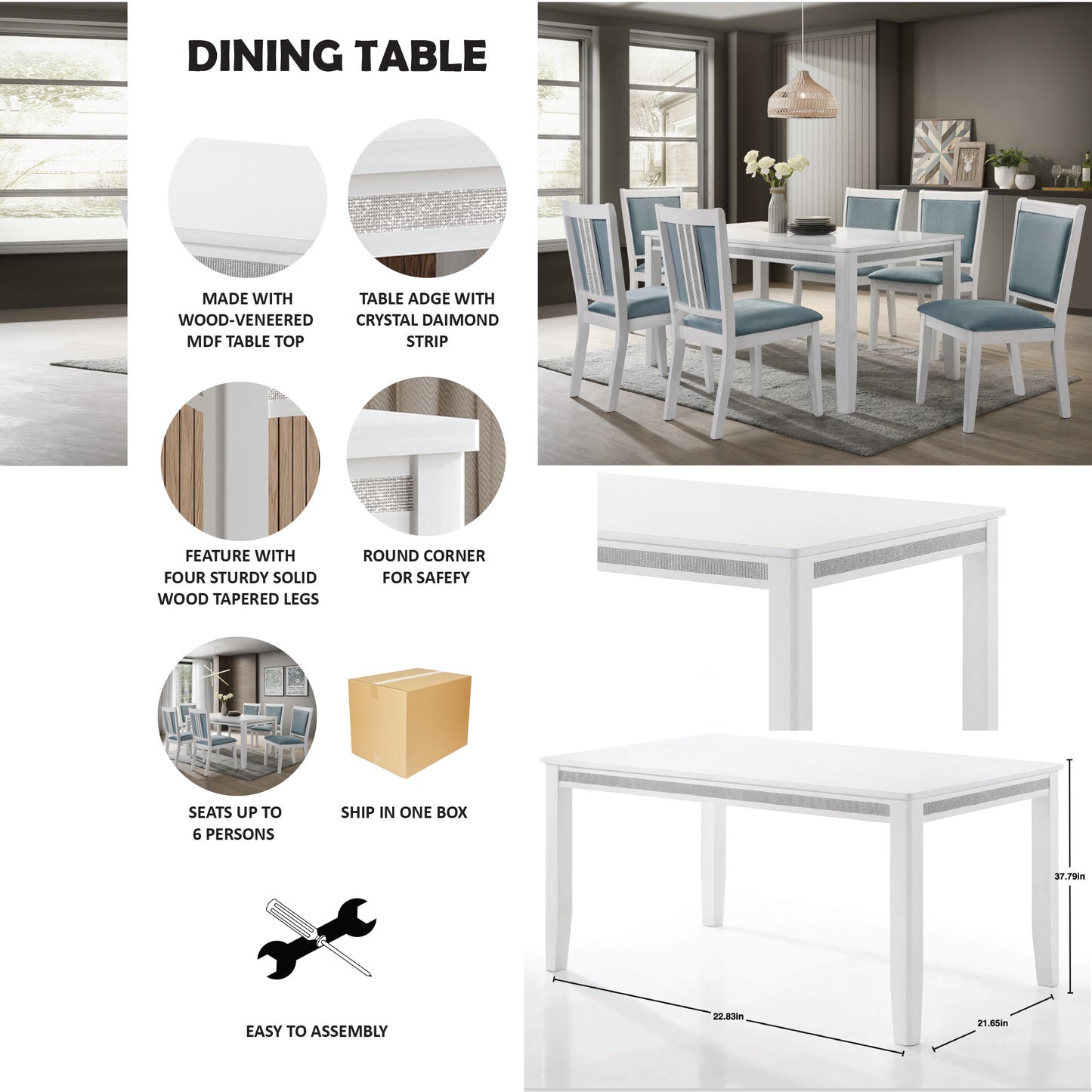 Ketra Crystal Diamond Strip Dining Table