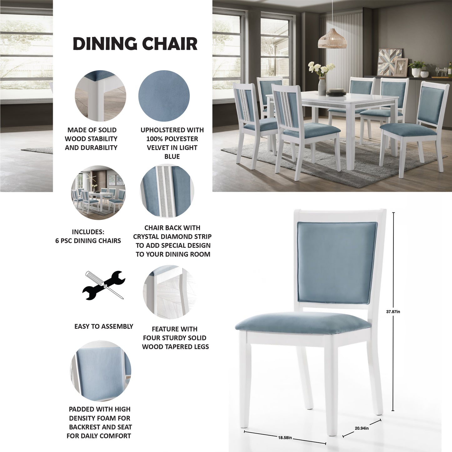 Ketra Crystal Diamond Strip Dining Chairs (Set of 6)