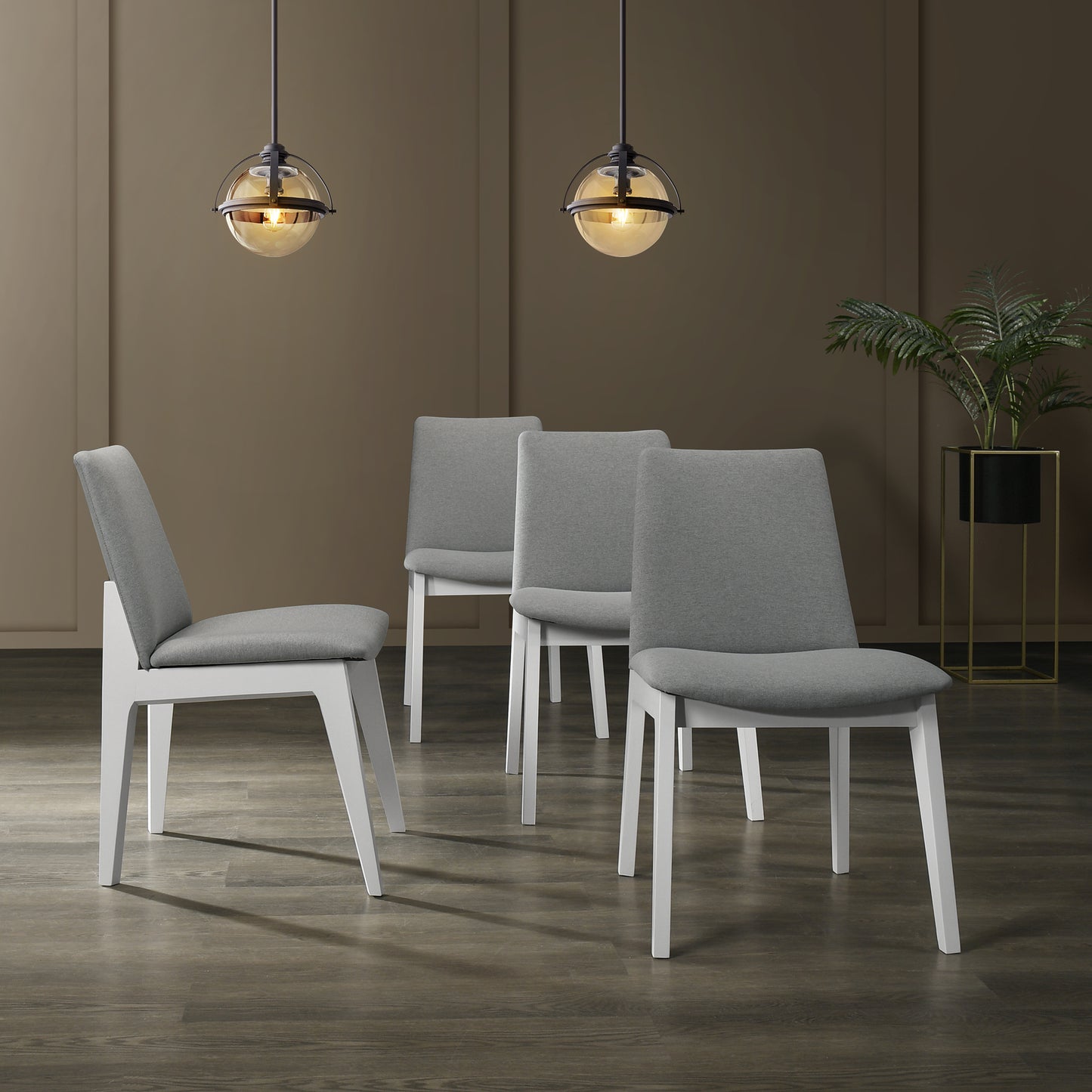 Nema Mid-century Modern Upholstered Dining Chair and Wooden Bench (Set of 5)