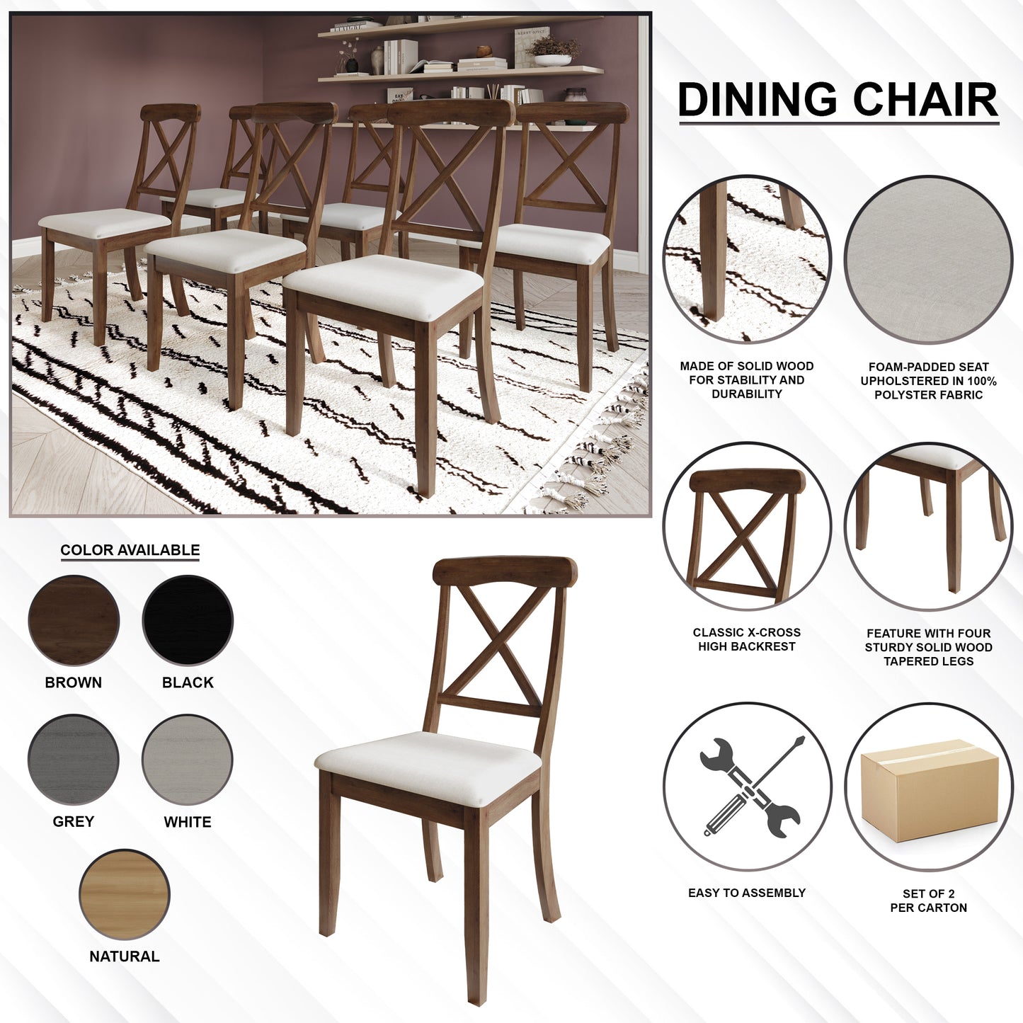 Ocossio Farmhouse Style Wooden Dining Chairs (Set of 2) - N/A