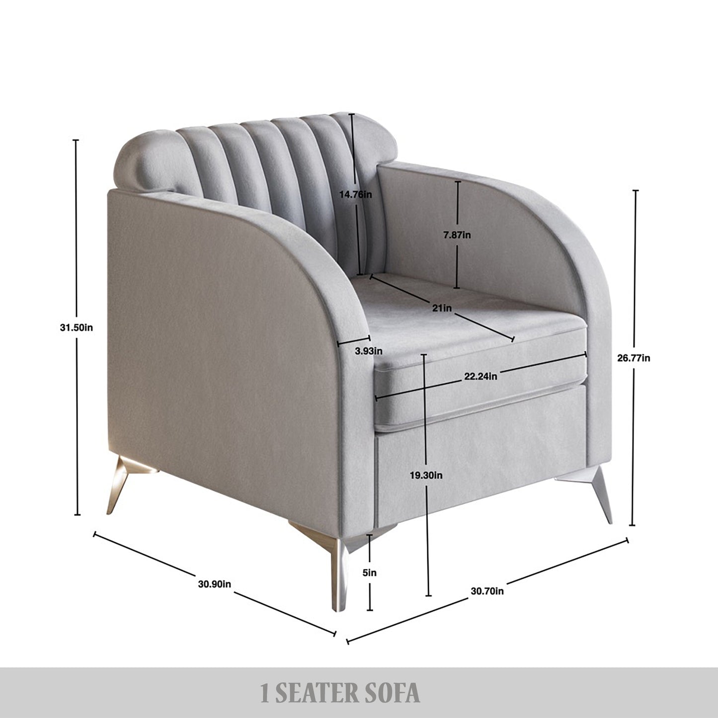 Cheribin Vertical Channel Tufted Velvet Upholstered Armchair