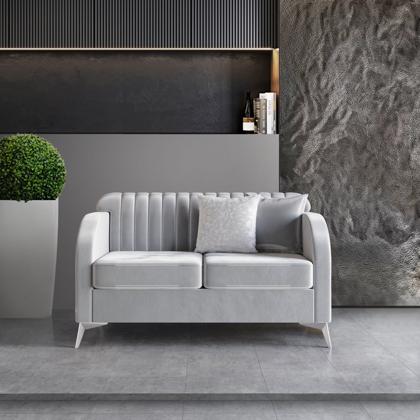 Cheribin Vertical Channel Tufted Velvet Upholstered Loveseat