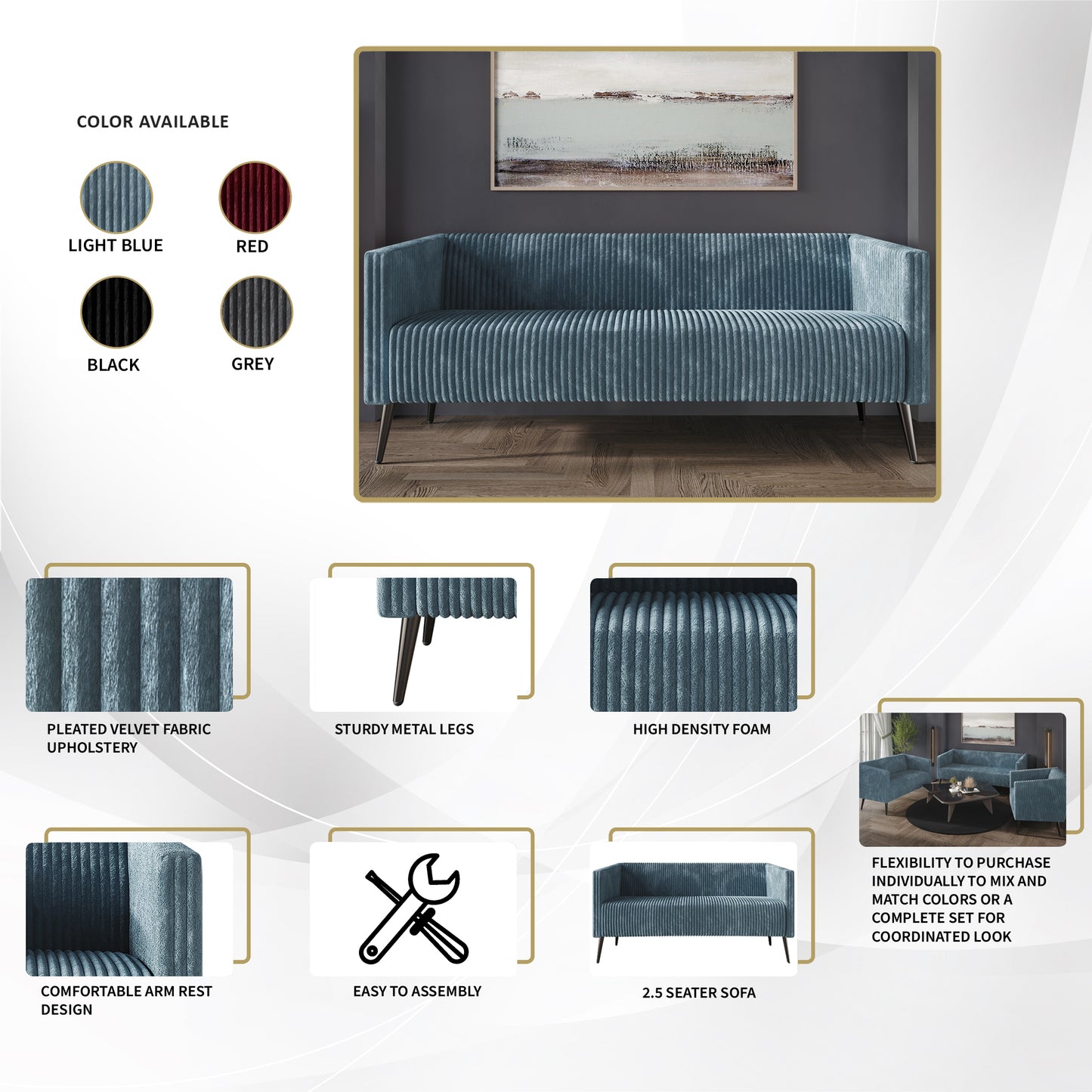 Schermick Modern and Glamorous Velvet Upholstered Sofa