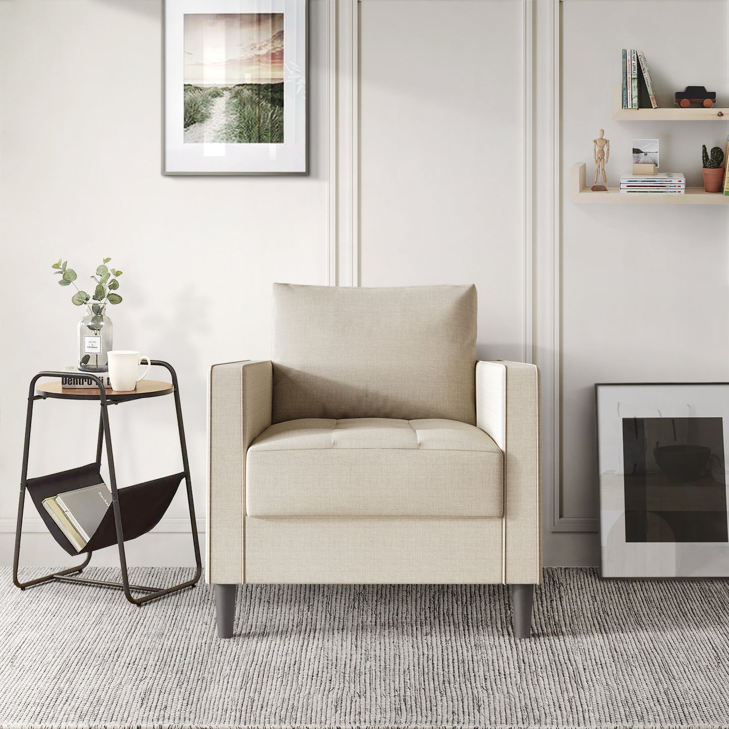 Newquay Minimalist Linen Upholstered Arm Chair