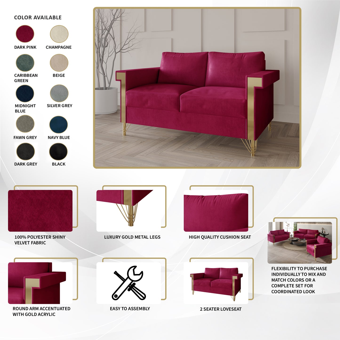 Snaresbrook Velvet Upholstered Loveseat