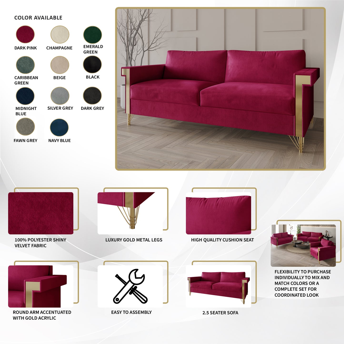 Snaresbrook Velvet Upholstered Sofa