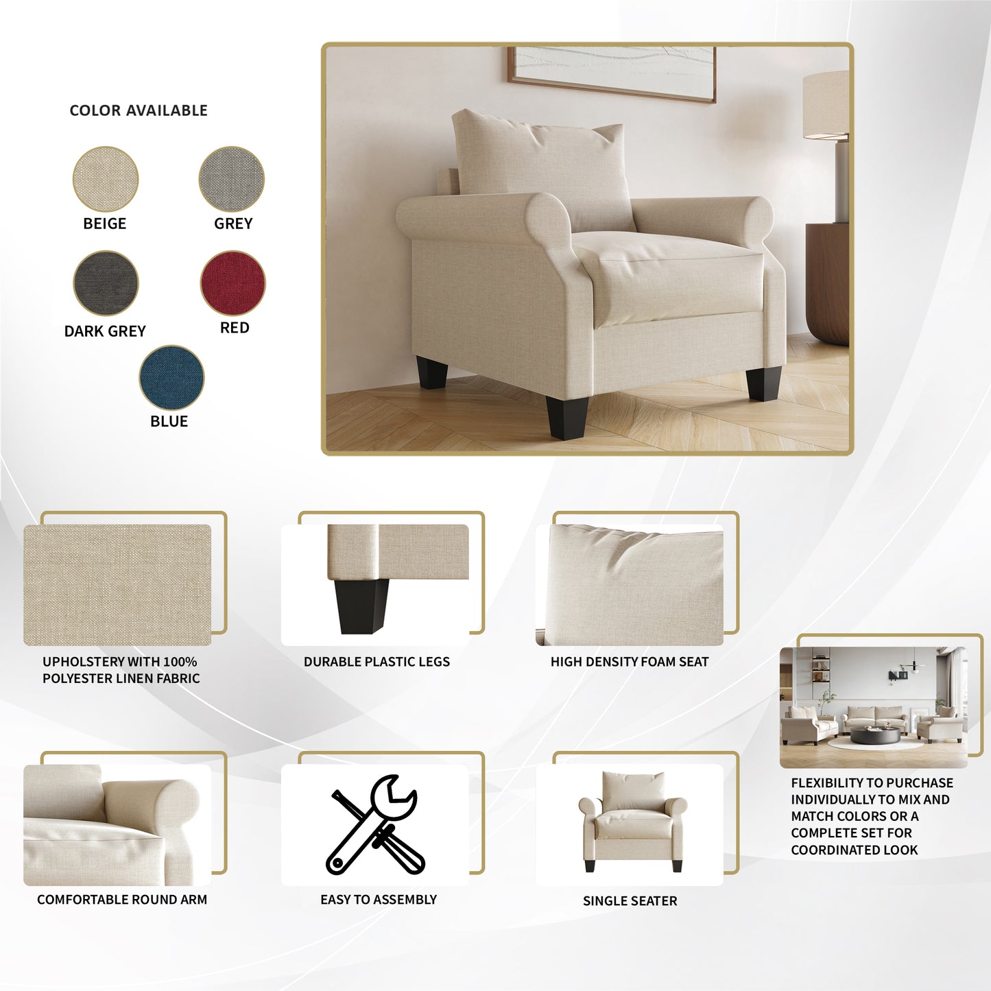 Mayner Linen Upholstered Arm Chair