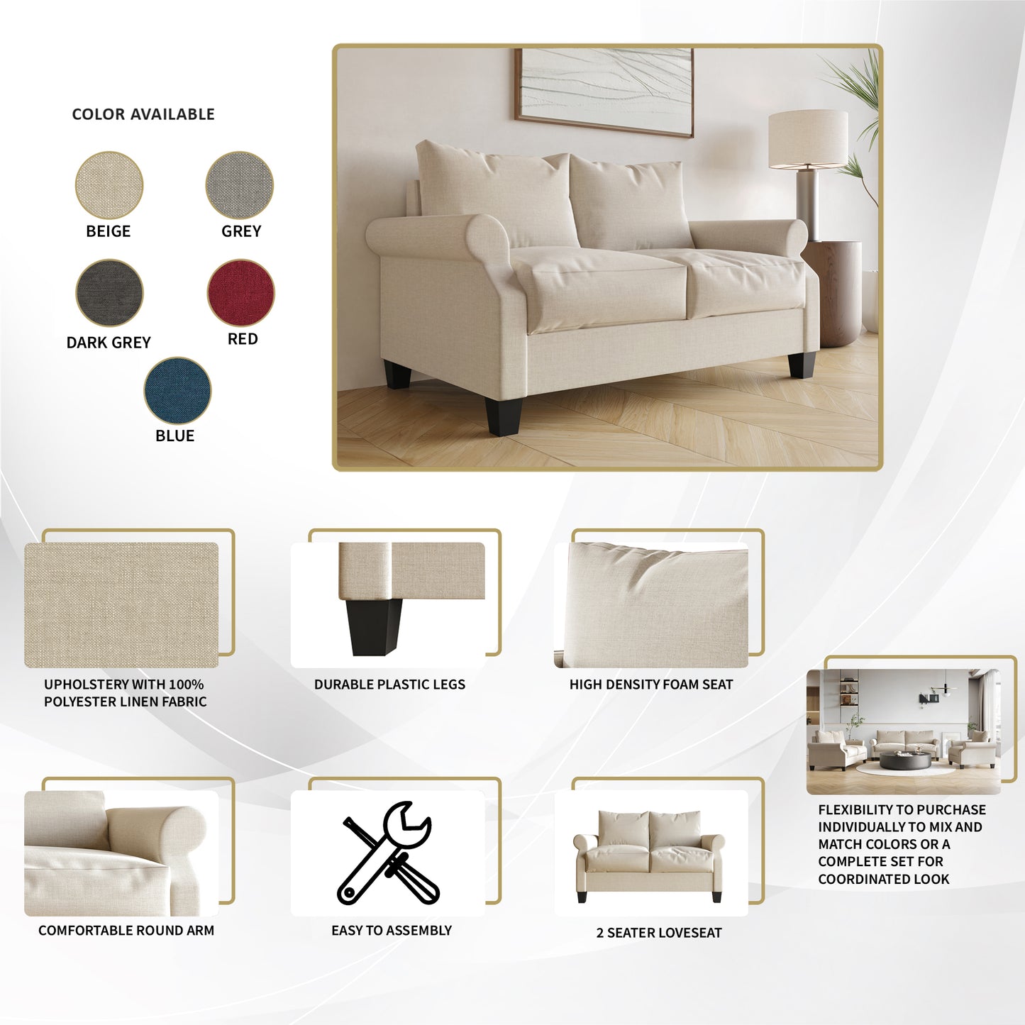 Mayner Linen Upholstered Loveseat
