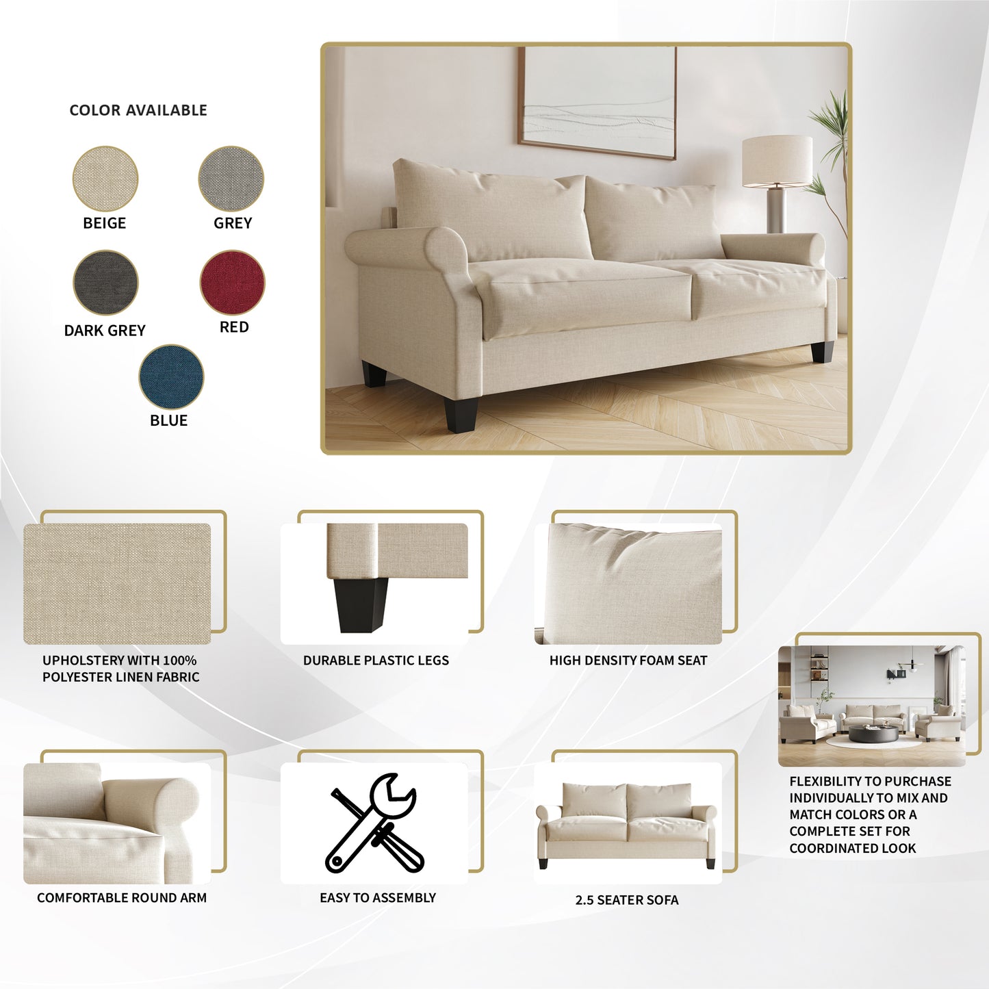Mayner Linen Upholstered Sofa