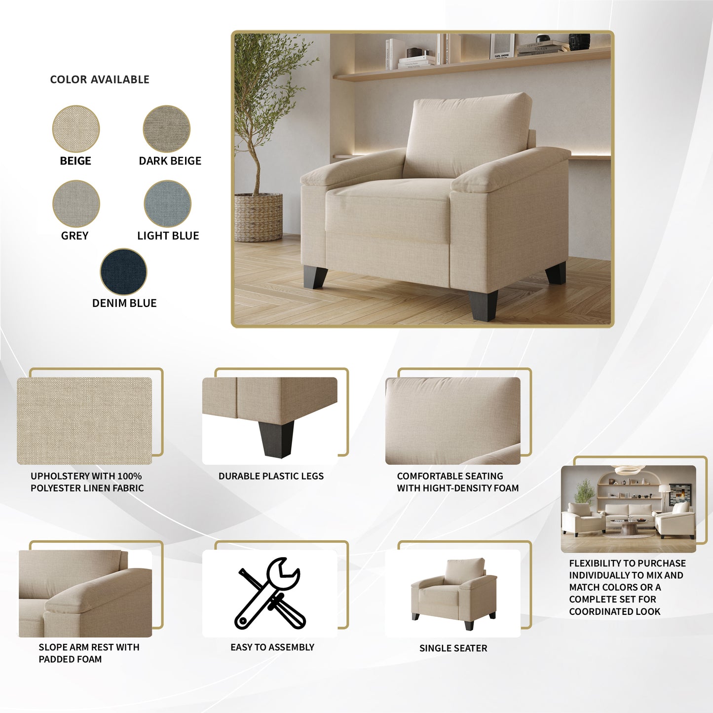 Jacqualyn Style Linen Upholstered Arm Chair