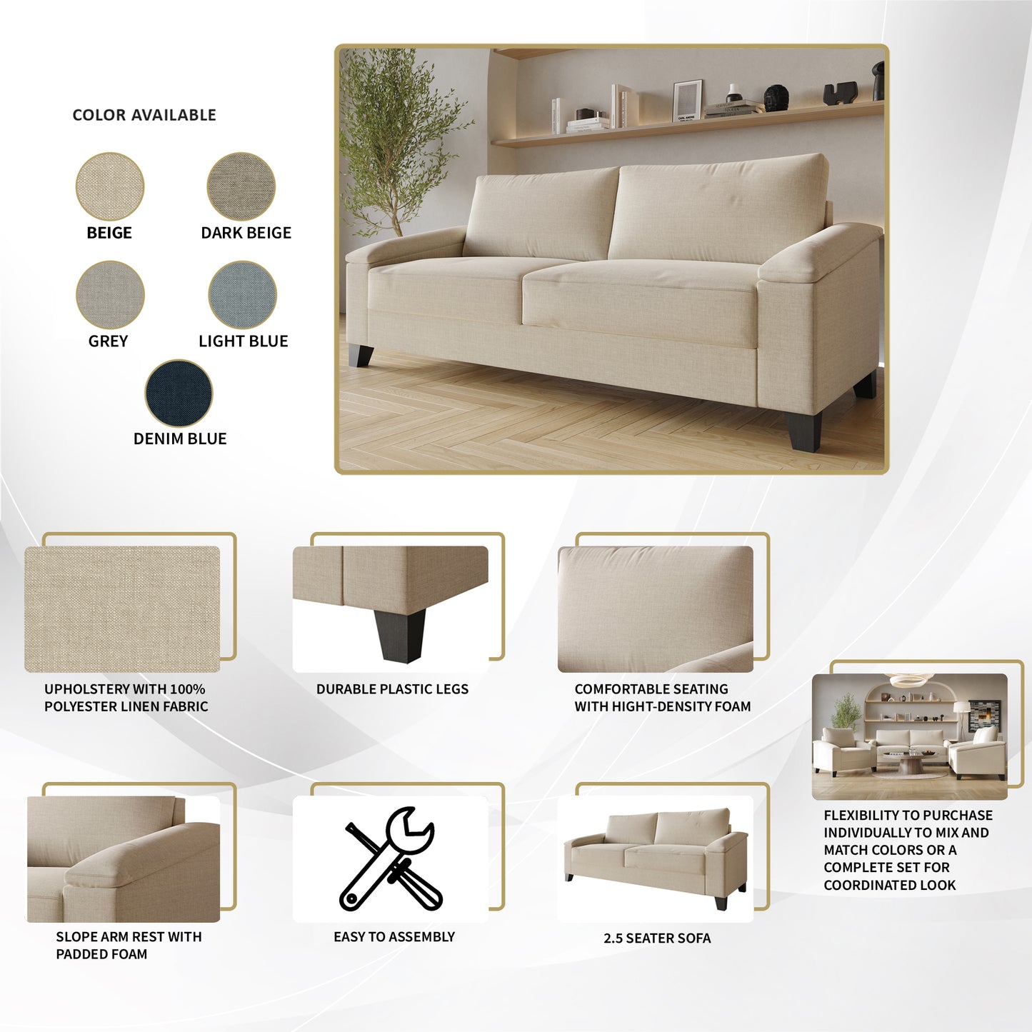 Jacqualyn Style Linen Upholstered Sofa