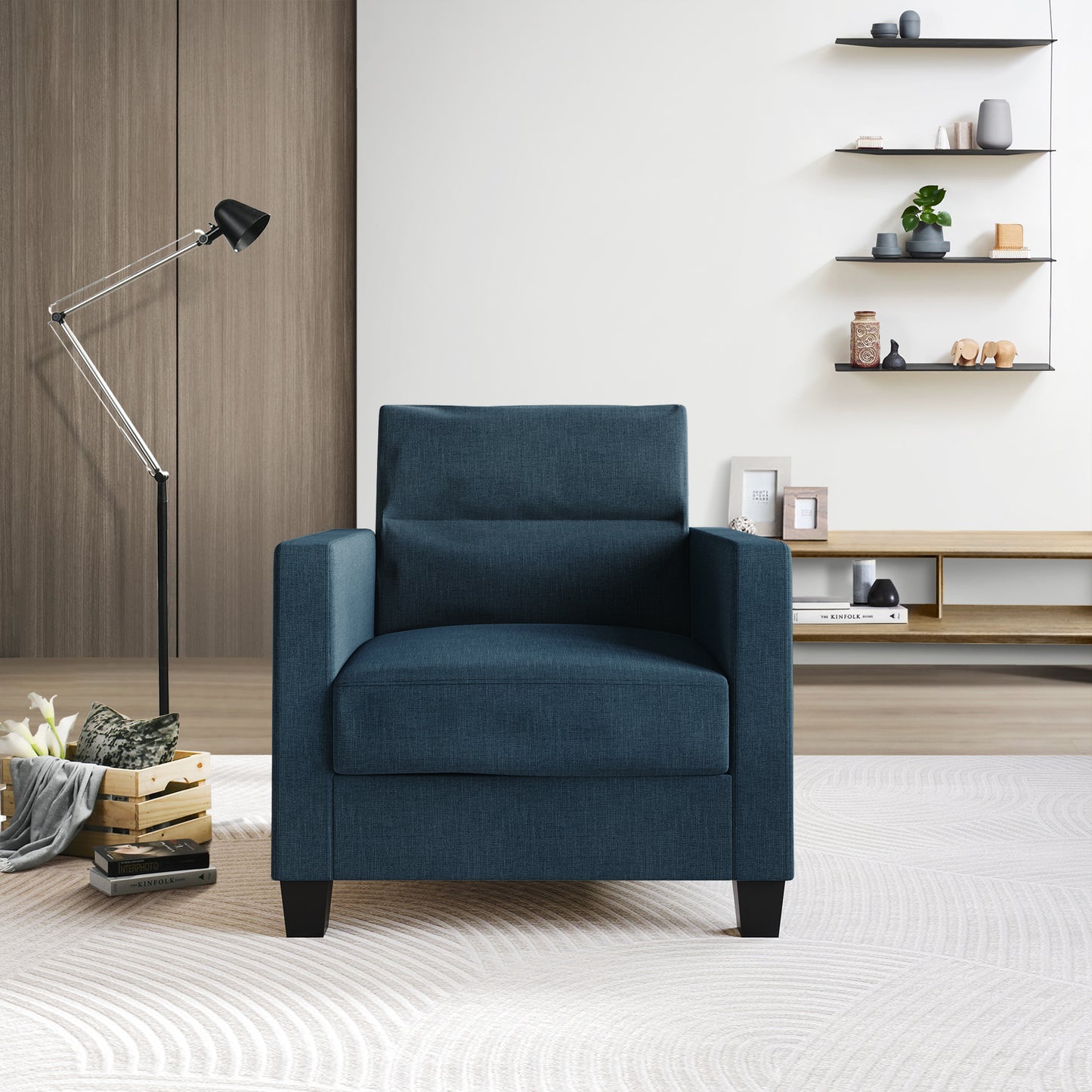 Macy Clean and Minimalist Linen Upholstered Arm Chair