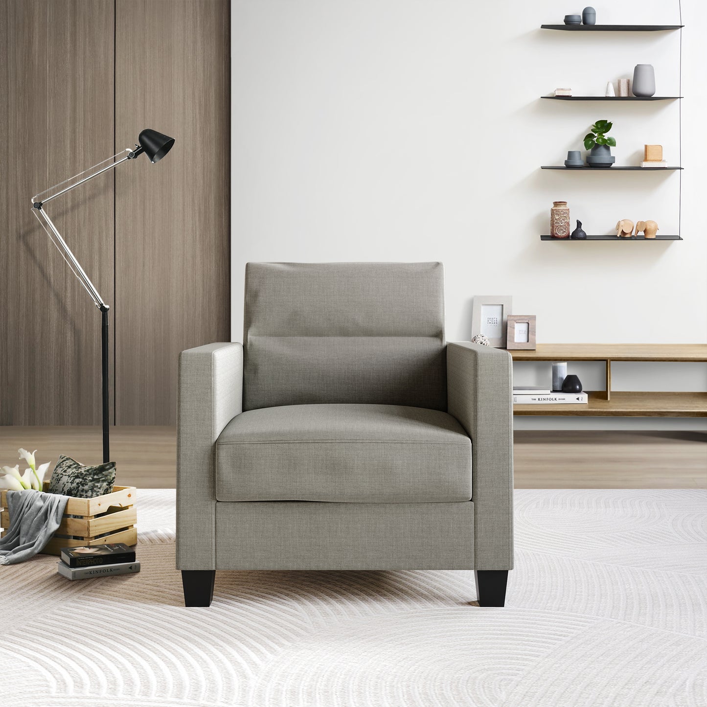 Macy Clean and Minimalist Linen Upholstered Arm Chair