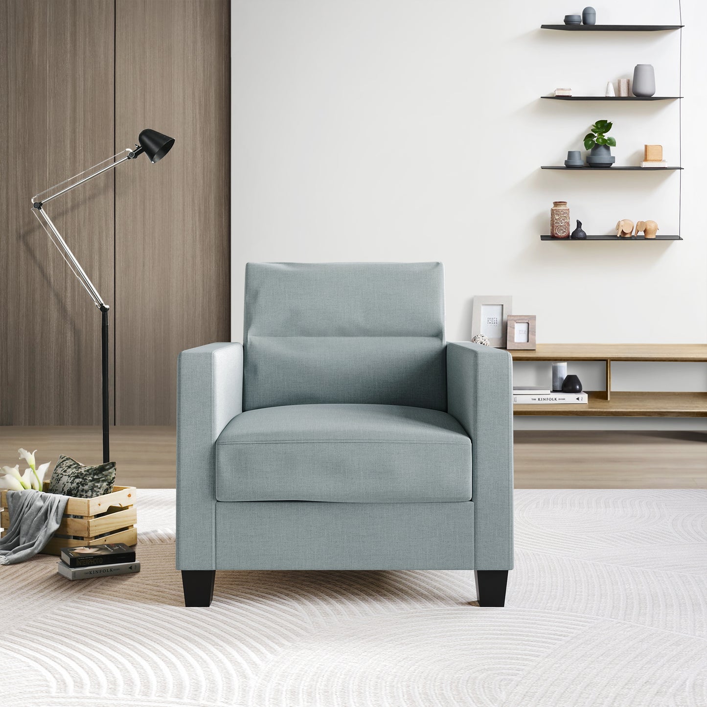 Macy Clean and Minimalist Linen Upholstered Arm Chair